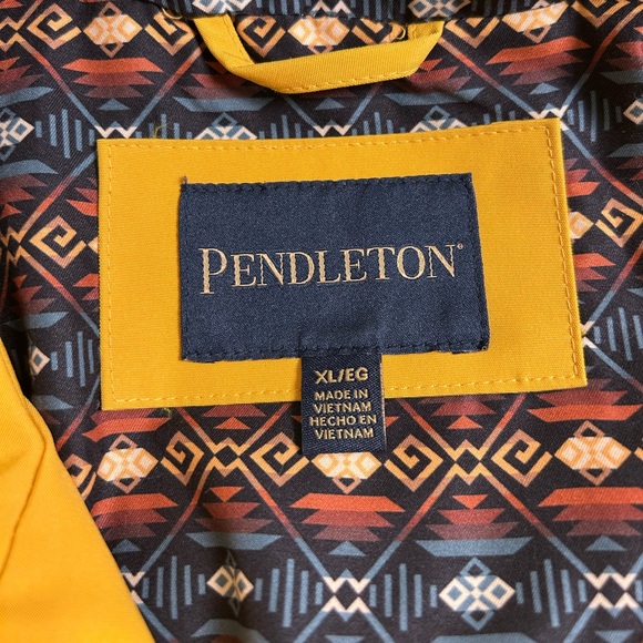 PENDLETON Hooded Rain Jacket Yellow/Goldenrod Aztec Lining W XL Water Repellent - Picture 3 of 16